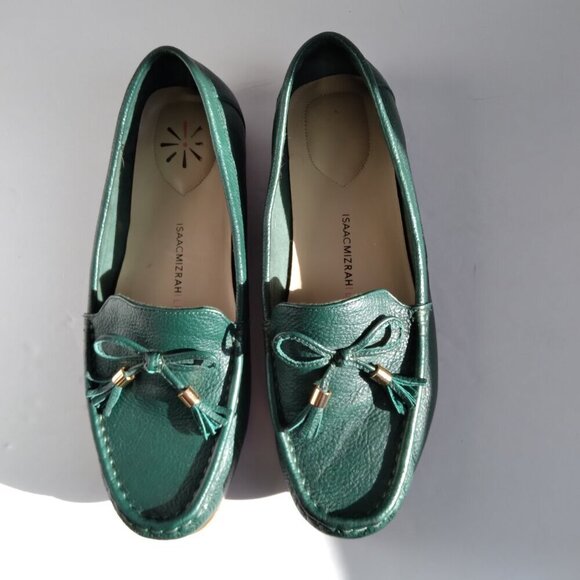 Isaac Mizrahi Live! Emerald Green Driving Moccasins with Leather Bow SZ 7.5 - Picture 2 of 8